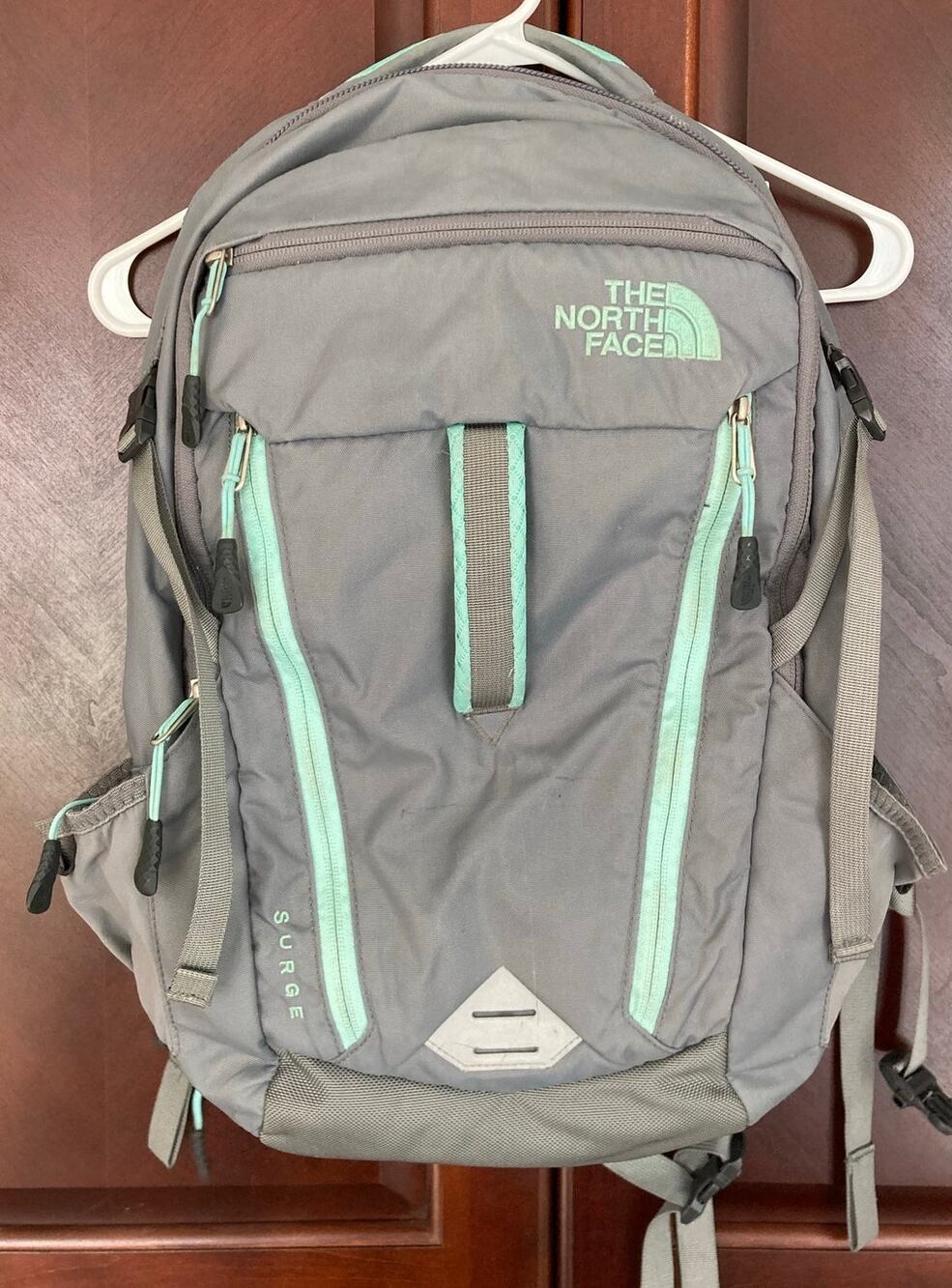 North Face Surge Transit Backpack Grey Green 19” Laptop Travel Hike School